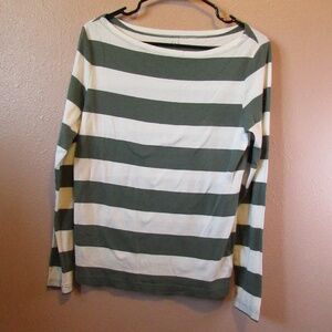 GAP Green and White Striped Boat Neck Sweater